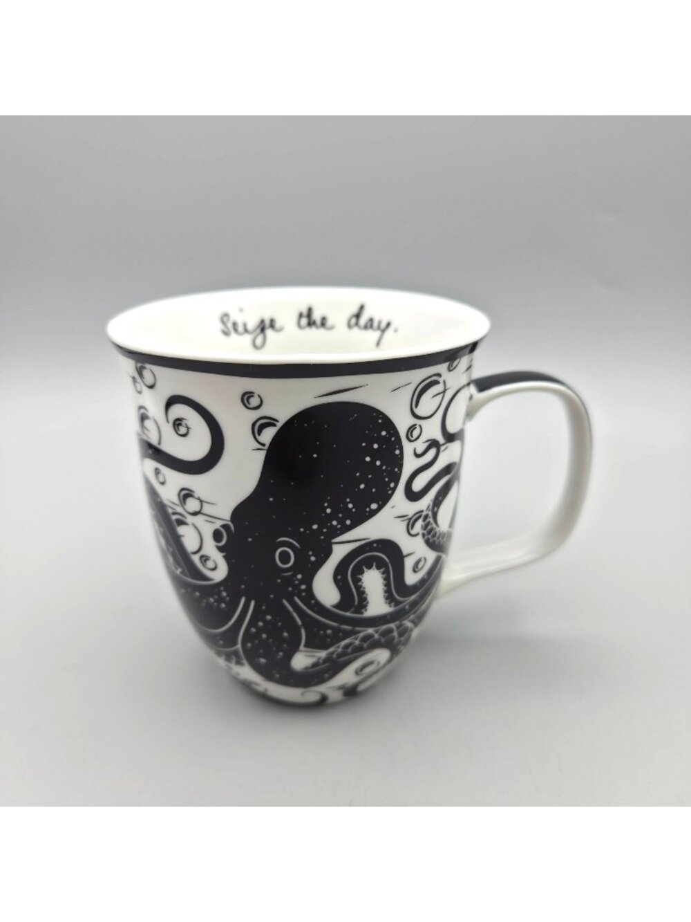 Karma Gifts Black White Octopus Coffee Mug Seize The Day Ceramic Tea Cup 14 oz